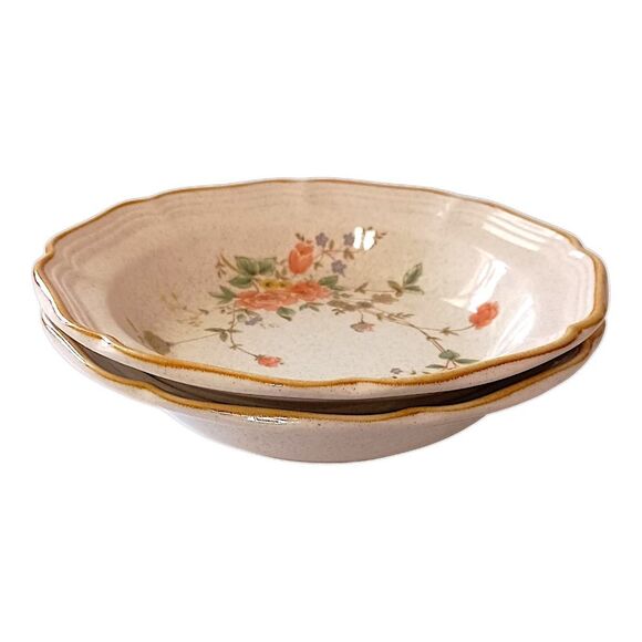 2 Mikasa Garden Club Silk Bouquet Bowls Soup Cereal Stoneware Vintage Cottage - Picture 4 of 16